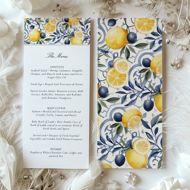 Amalfi Lemon & Azulejo Wedding Menu Card (Creator Uploaded)