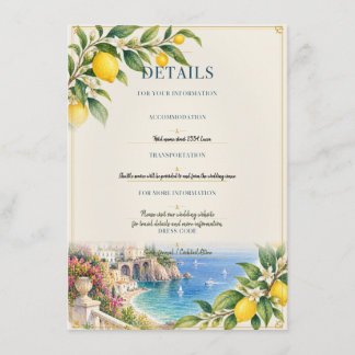 Amalfi Lemon | Blue & Yellow Italy Wedding Details Enclosure Card