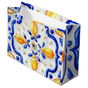Amalfi Lemon Citrus Watercolor Mediterranean Large Gift Bag