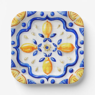 Amalfi Lemon Citrus Watercolor Mediterranean Paper Plate