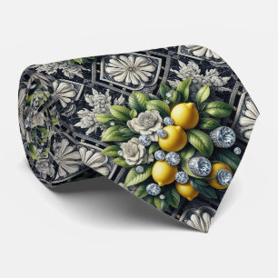 Amalfi Lemon Faux Silk Luxury Art Deco Diamonds Tie
