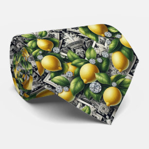Amalfi Lemon Faux Silk Luxury Art Deco Diamonds Tie