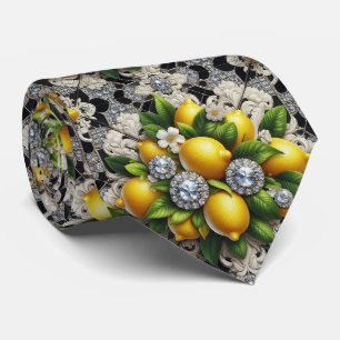 Amalfi Lemon Faux Silk Luxury Art Deco Diamonds Tie