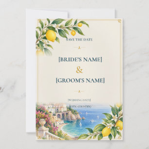 Amalfi Lemon Mediterranean Blue & Yellow Save The Date