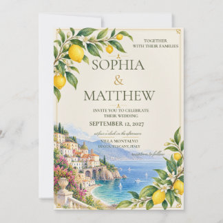 Amalfi Lemon | Mediterranean Blue & Yellow Wedding Invitation