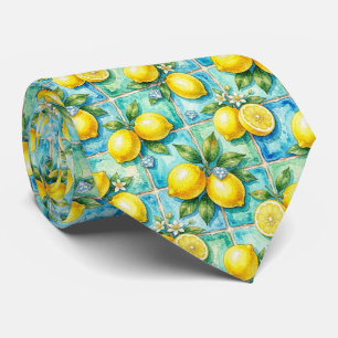 Amalfi Lemon Mediterranean Faux DIamonds Faux Silk Tie