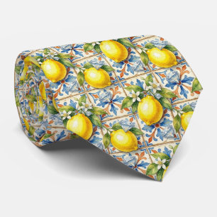 Amalfi Lemon Mediterranean Faux DIamonds Faux Silk Tie
