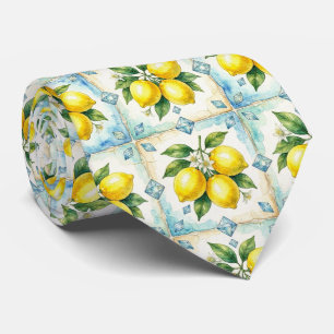 Amalfi Lemon Mediterranean Faux DIamonds Faux Silk Tie