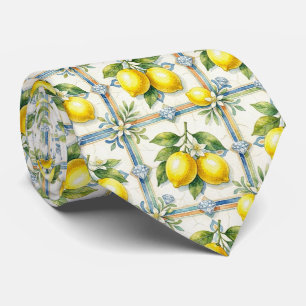 Amalfi Lemon Mediterranean Faux DIamonds Faux Silk Tie
