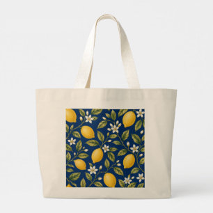 Amalfi Lemon Orchard Blue Botanical Pattern Tote B