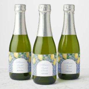 Amalfi Lemons Blue Tiles Wedding Shower Favour Sparkling Wine Label