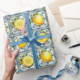 Amalfi Lemons, Diamonds, & Mediterranean Tiles  Wrapping Paper