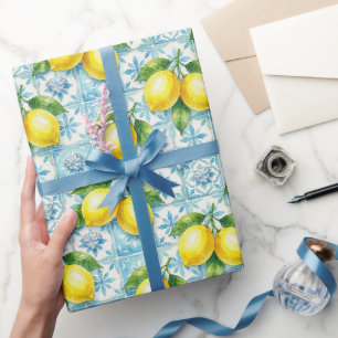 Amalfi Lemons, Diamonds, & Mediterranean Tiles  Wrapping Paper