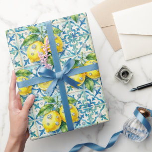 Amalfi Lemons, Diamonds, & Mediterranean Tiles  Wrapping Paper