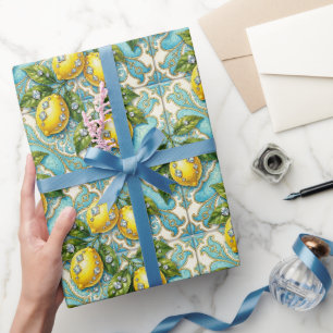 Amalfi Lemons, Diamonds, & Mediterranean Tiles  Wrapping Paper