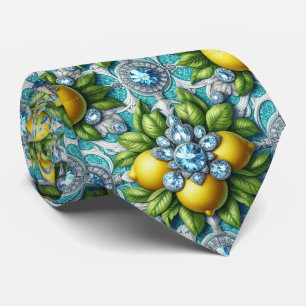 Amalfi Lemons Faux Silk Art Deco DIamonds Tie