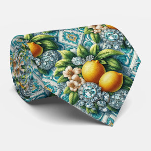 Amalfi Lemons Faux Silk Art Deco DIamonds Tie
