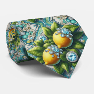 Amalfi Lemons Faux Silk Art Deco DIamonds Tie