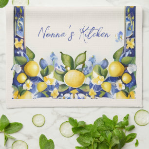 Amalfi Lemons Mediterranean Blue & Yellow Lemon Tea Towel