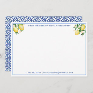 Amalfi Lemons Vintage Blue Tile Shower Thank You Card