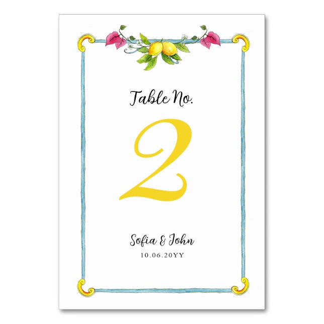 Amalfi lemons wedding  table number (Front)