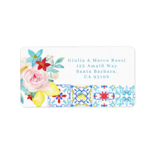 Amalfi Mediterranean Blue tiles Return Address Label