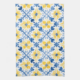 Amalfi Mediterranean Blue Tiles Tea Towel