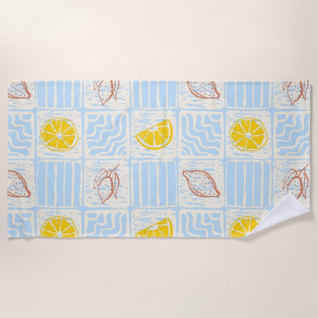 Amalfi style seamless pattern with lemons beach towel (Front)