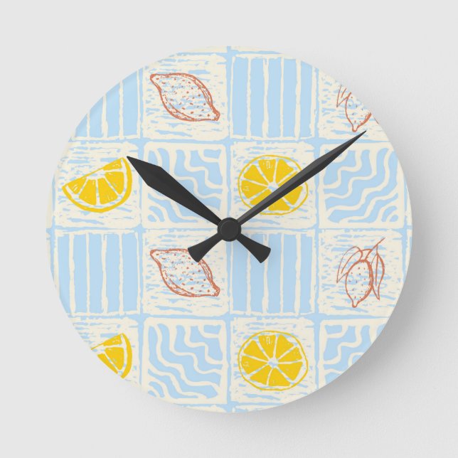 Amalfi style seamless pattern with lemons round clock (Front)