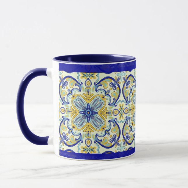 Amalfi Tile Mug Yellow Blue Teal (Left)