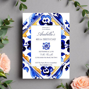 Amalfi Vietri Italian blue tiles birthday party Invitation