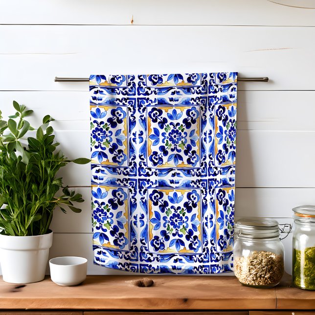 Amalfi Vietri Italian blue tiles Mediterranean Tea Towel (Amalfi Vietri Italian blue tiles Mediterranean Kitchen Towel)