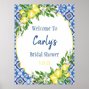 Amalfi Watercolor Lemon shower welcome Poster