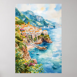 Amalfi Watercolor Park National Poster Travel Ski