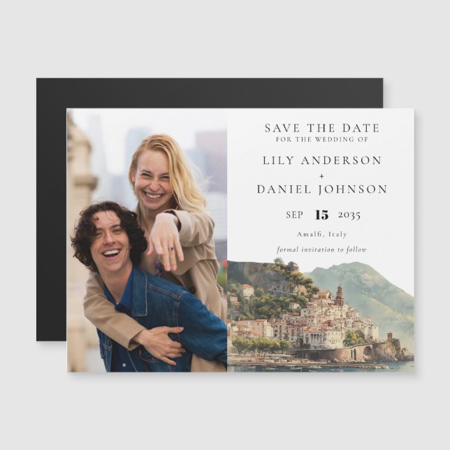 Amalfi Wedding Photo Save The Date Magnetic Invitation (Front/Back)