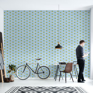 Amalfi Yellow Lemons Mediterranean Blue stripes Wallpaper