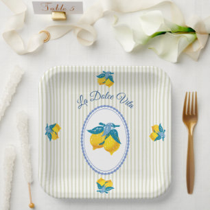 Amalfi Yellow Lemons Mediterranean Style Paper Plate
