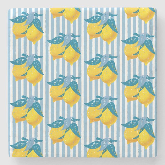 Amalfi Yellow Lemons Mediterranean Style Stone Coaster (Front)