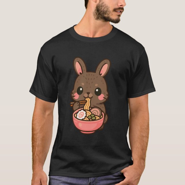 Amami Rabbit Eating Ramen Noodles Kawaii Cute Funn T-Shirt (Front)