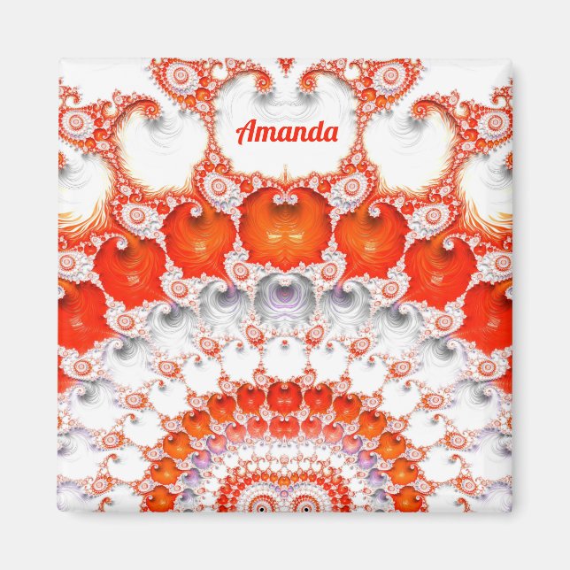 AMANDA ~ Abstract Pattern ~ Red Orange White~ Magnet (Front)