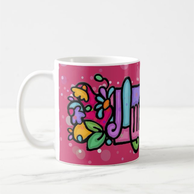 AMANDA Custom painted coffee cup.Pk. Dots Mug (Left)