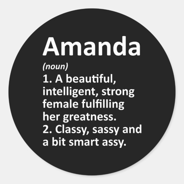 Amanda Definition Personalised Name Funny Christma Classic Round Sticker (Front)