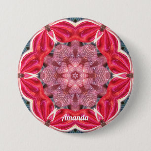 AMANDA ~ White Pink Green BLING 7.5 Cm Round Badge