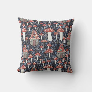 Amanita Magical Mushroom Village Cute Illustration Cushion