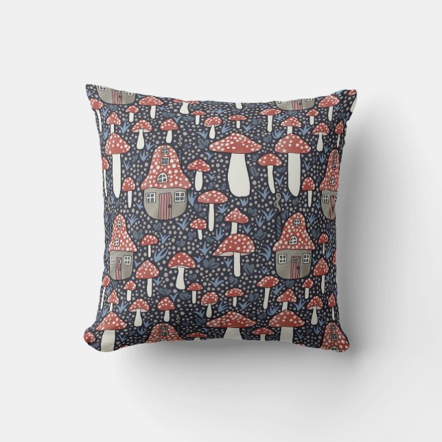 Amanita Magical Mushroom Village Cute Illustration Cushion (Front)