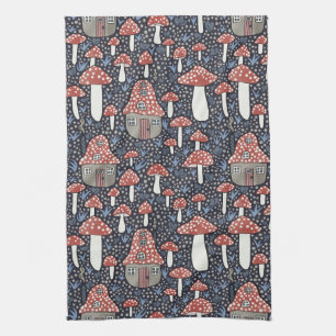 Amanita Magical Mushroom Village Cute Illustration Tea Towel
