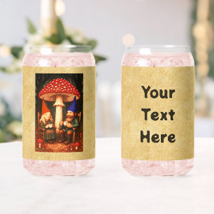 Amanita Mushroom and Gnomes Can Glass