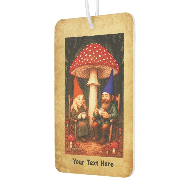 Amanita Mushroom and Gnomes Car Air Freshener (Left)