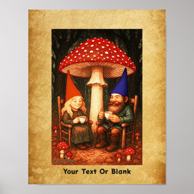 Amanita Mushroom and Gnomes Poster (Front)