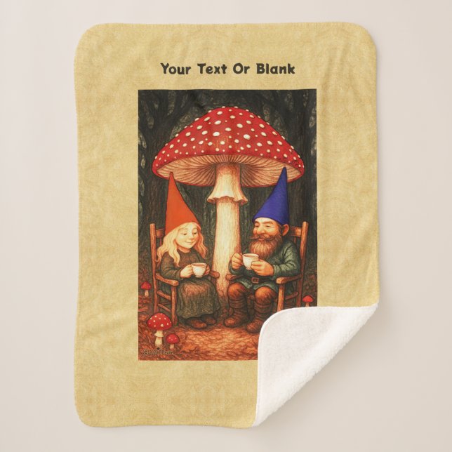 Amanita Mushroom and Gnomes Sherpa Blanket (Front)